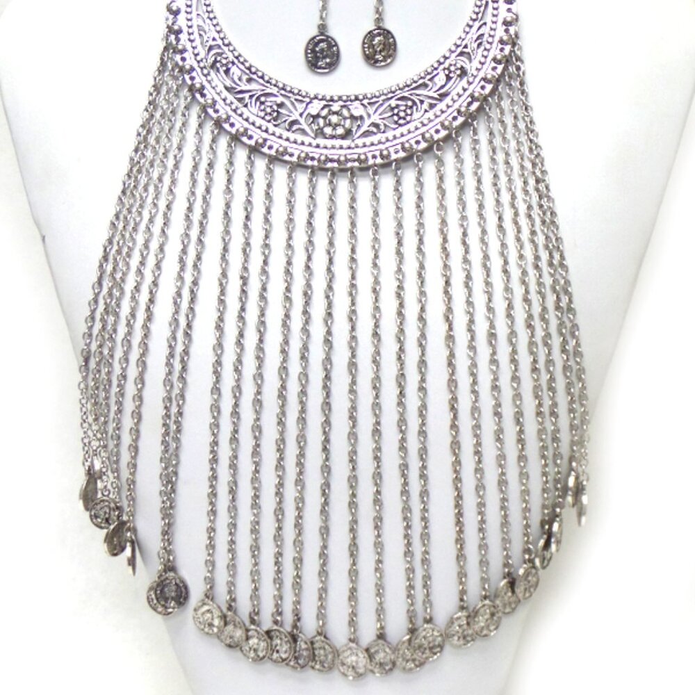 Metal tassel coin drop necklace set Bohemian